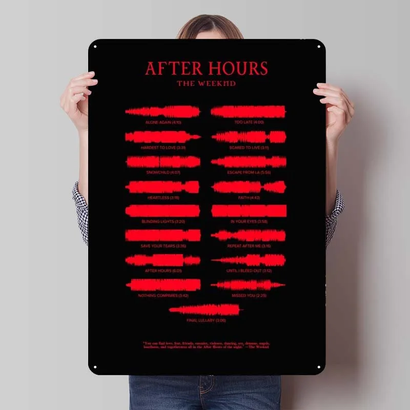 After Hours By The Weeknd Metal Sign Music Metal Poster Garage Decoration Tin Sign Plaque for Wall Art Decoration Bathroom Decor