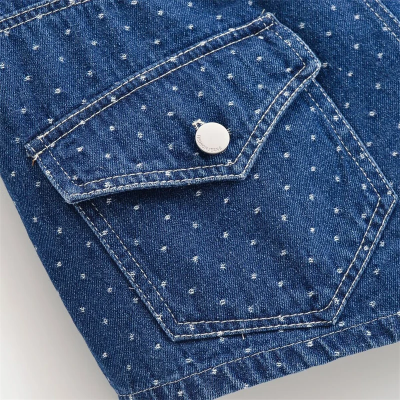 KEYANKETIAN 2026 Women High Waist Tiny Dot Print Denim Shorts Five‑Pocket Metal Button Fly Vintage Y2K Summer Casual Hot Pants