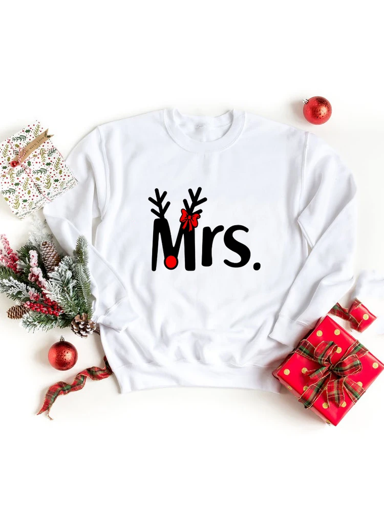 Mr and Mrs Couple Christmas Sweatshirt Merry Christmas Husband & Wife Pullover Lovely Couples Hoodies X-Mas Gift