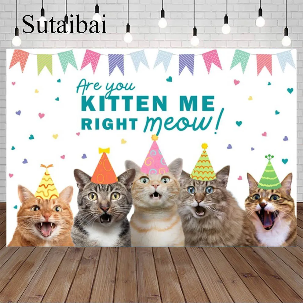 Cat Happy Birthday Backdrop Are You Kitten Me Photography Background Pet Paw Cat Theme Party Photo Backdrop Party Decorations