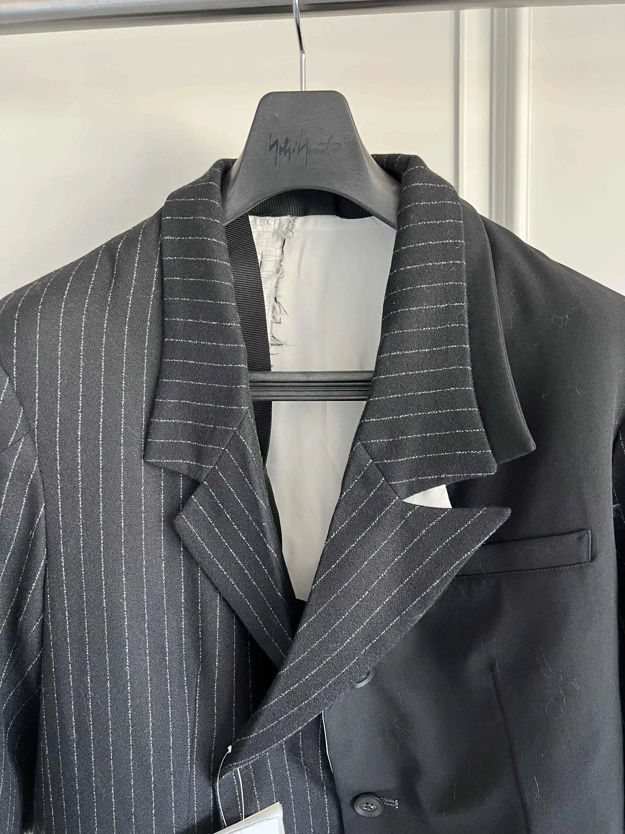 TOP-YAMAMOTO original design dark style loose back white thread patchwork wool suit jacket