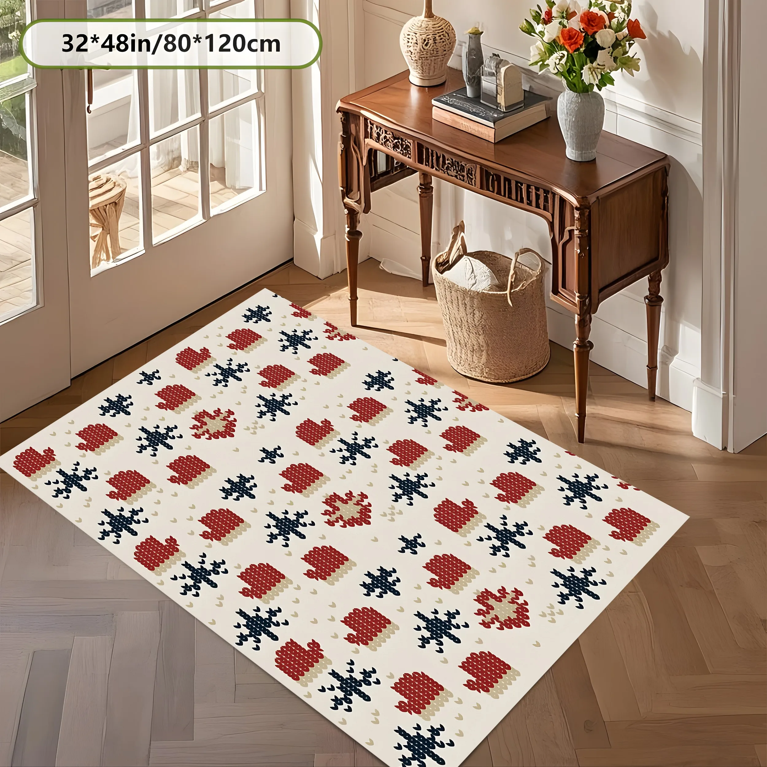 2D Pixelated Snowflake Red Glove Pattern Rug Winter Retro Style Living Room Bedroom Carpet