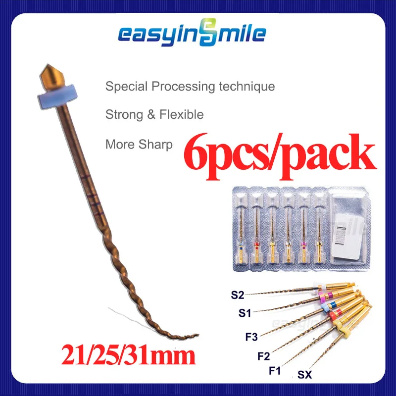 

6PCS Easyinsmile Dental Endodontic X-Pro Gold Taper Endo Rotary Files NITI Rotary Files Engine Use 21MM 25MM 31MM Dentistry Tool