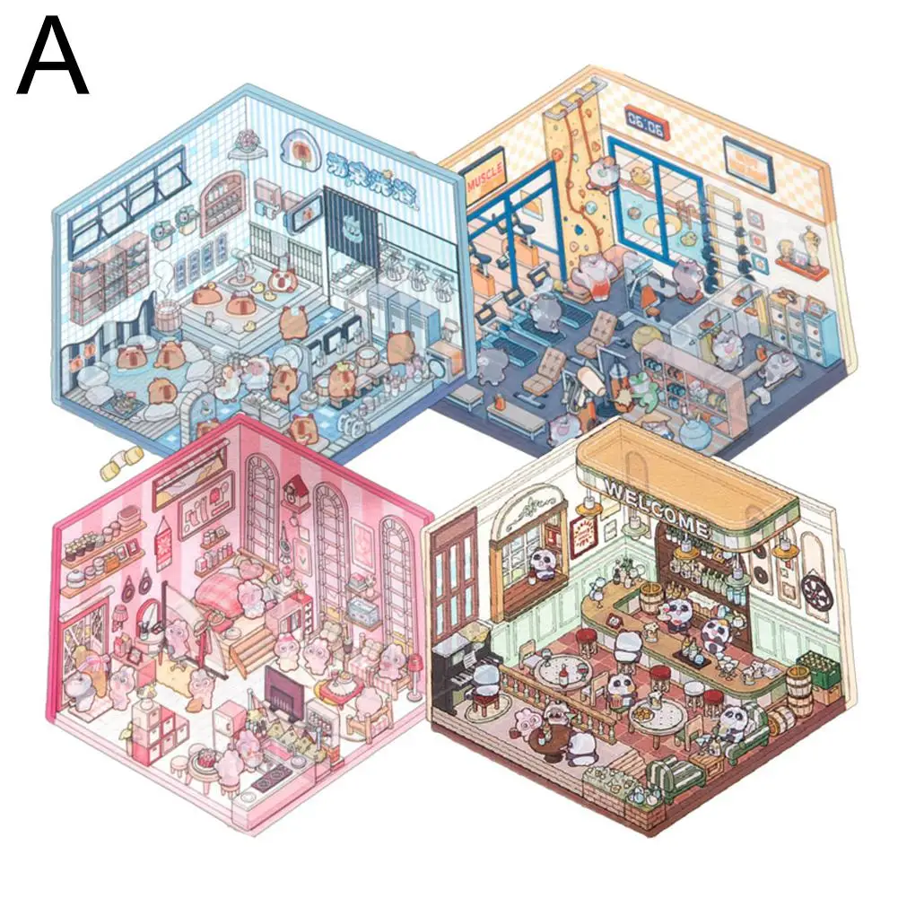 Наклейки для дома, креативные миниатюрные сцены, 3D миниатюрные милые наклейки, наклейки для сцены ручной работы, наклейки с героями мультфильмов «сделай сам», забавная Корея S4D8