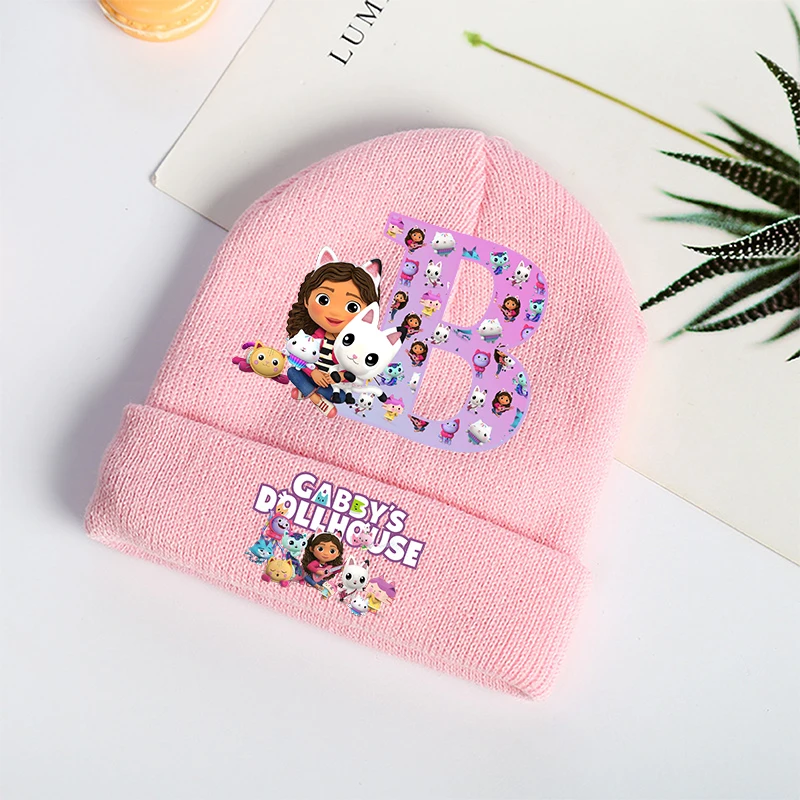 Gabby Dollhouses Girls Knitted Hats Cartoon Letters Children Headgear Cotton Winter Cute Woolen Cap Anime Kids Birthday Gifts