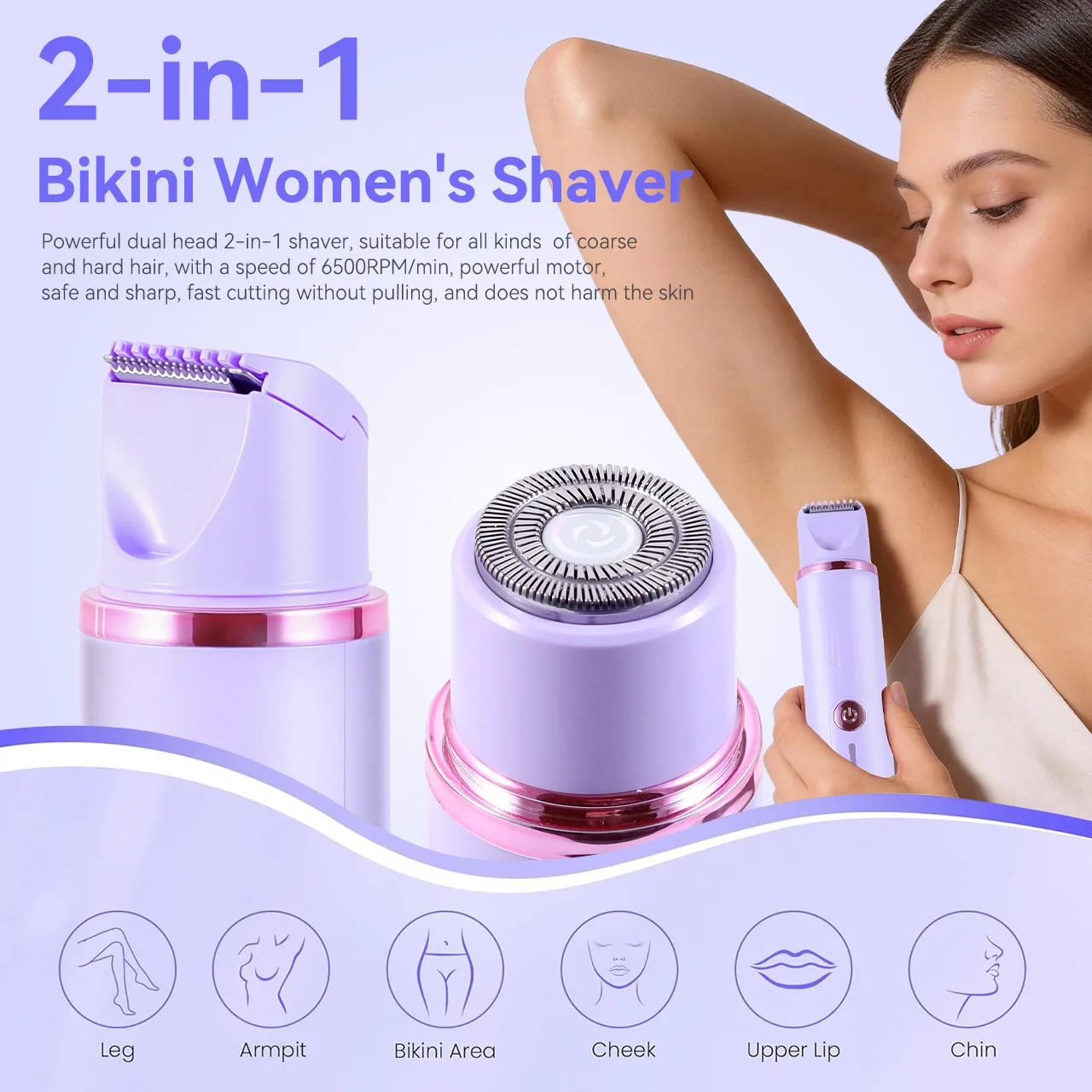 Solimpia 2-in-1 Portable Hair Removal Device USB Rechargeable with Light Ladies Intelligent Electric Hair Removal Device