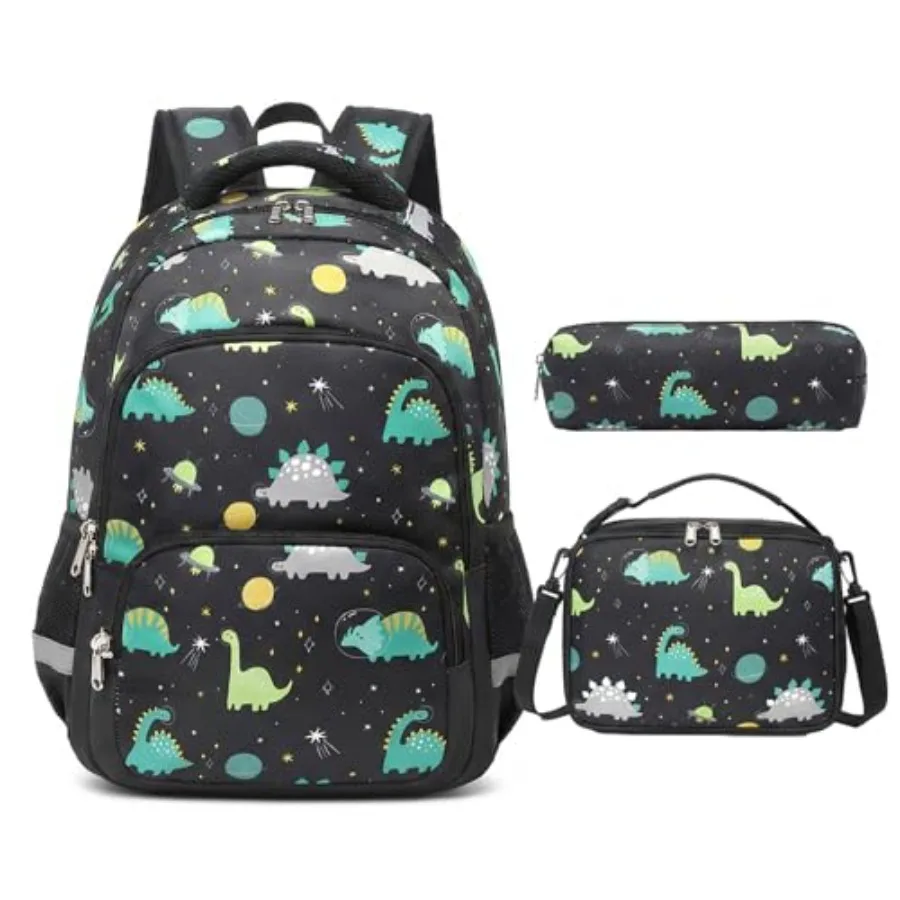 

3PCS Backpack Set - Waterproof Bookbag with Lunch Box for Boys Ages 3-12 Adorable Cartoon Prints for School and Outdoor Use