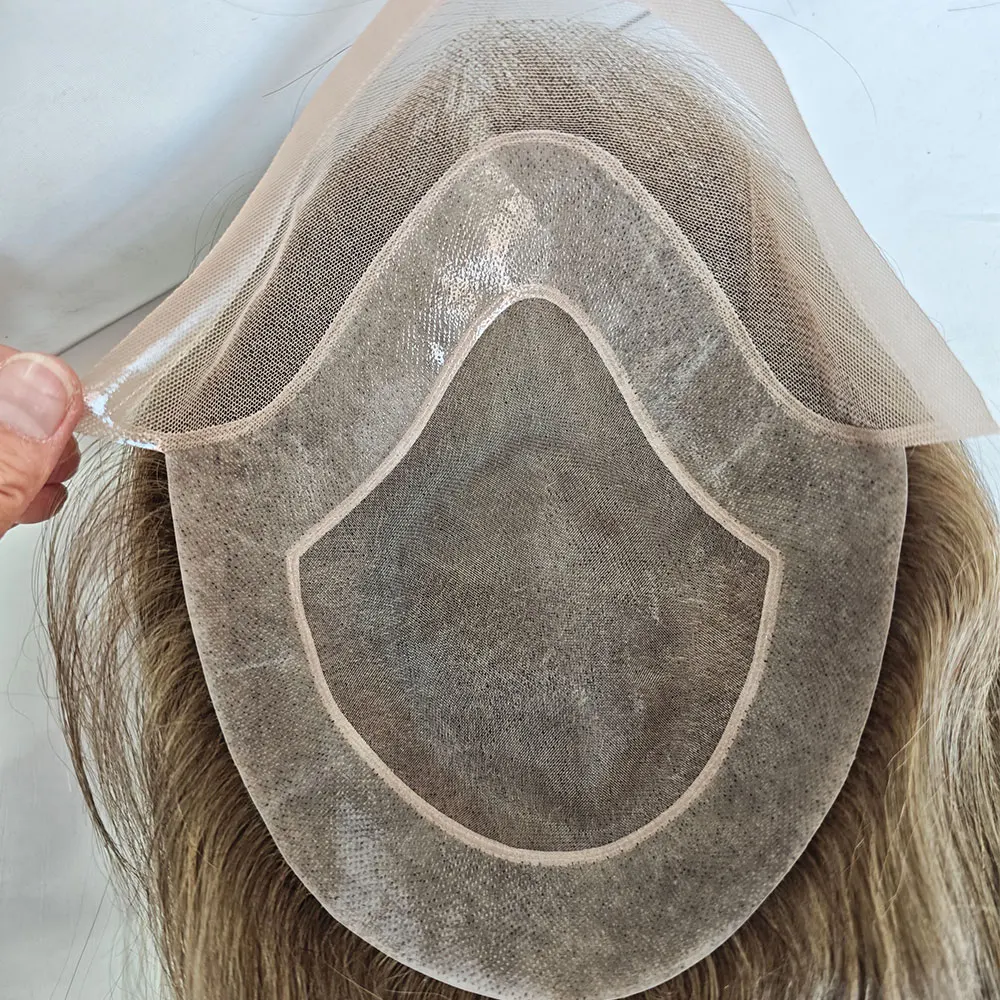 

Straight Long Hair Men's Toupee Light brown13inch Lace Front Mono and PU 7# Men Wigs 8x10'' Replacement System Hairpiece for Men