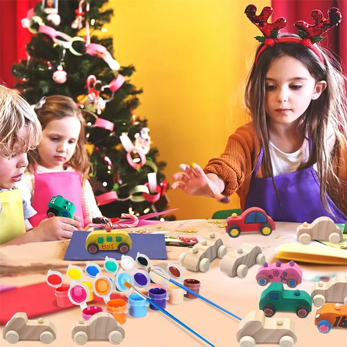 18-pak DIY drewniane samochody zabawkowe niedokończone drewniane samochody do malowania drewniane samochody rzemieślnicze do zajęć domowych projekty rzemieślnicze rodzina