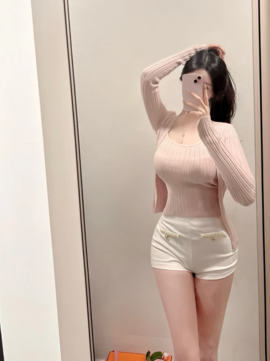 

Slimming Effect Ne Hanging Long Sve Women's Vest Faionable Set Sexy Pure Color Dongda Gate Sle Two-Piece Suit