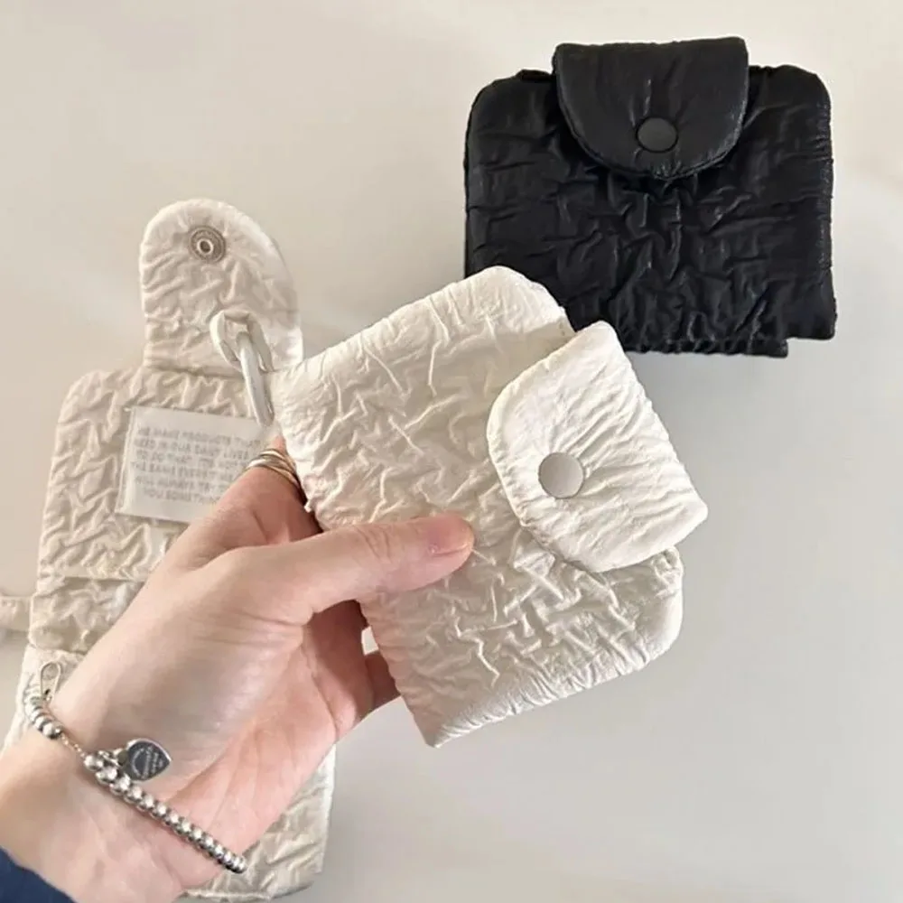 New Portable Credit Card Holder Wallet With Key Ring For Girls Simplicity Solid Color Short Wallet Wrinkle Fabric Coin Purse