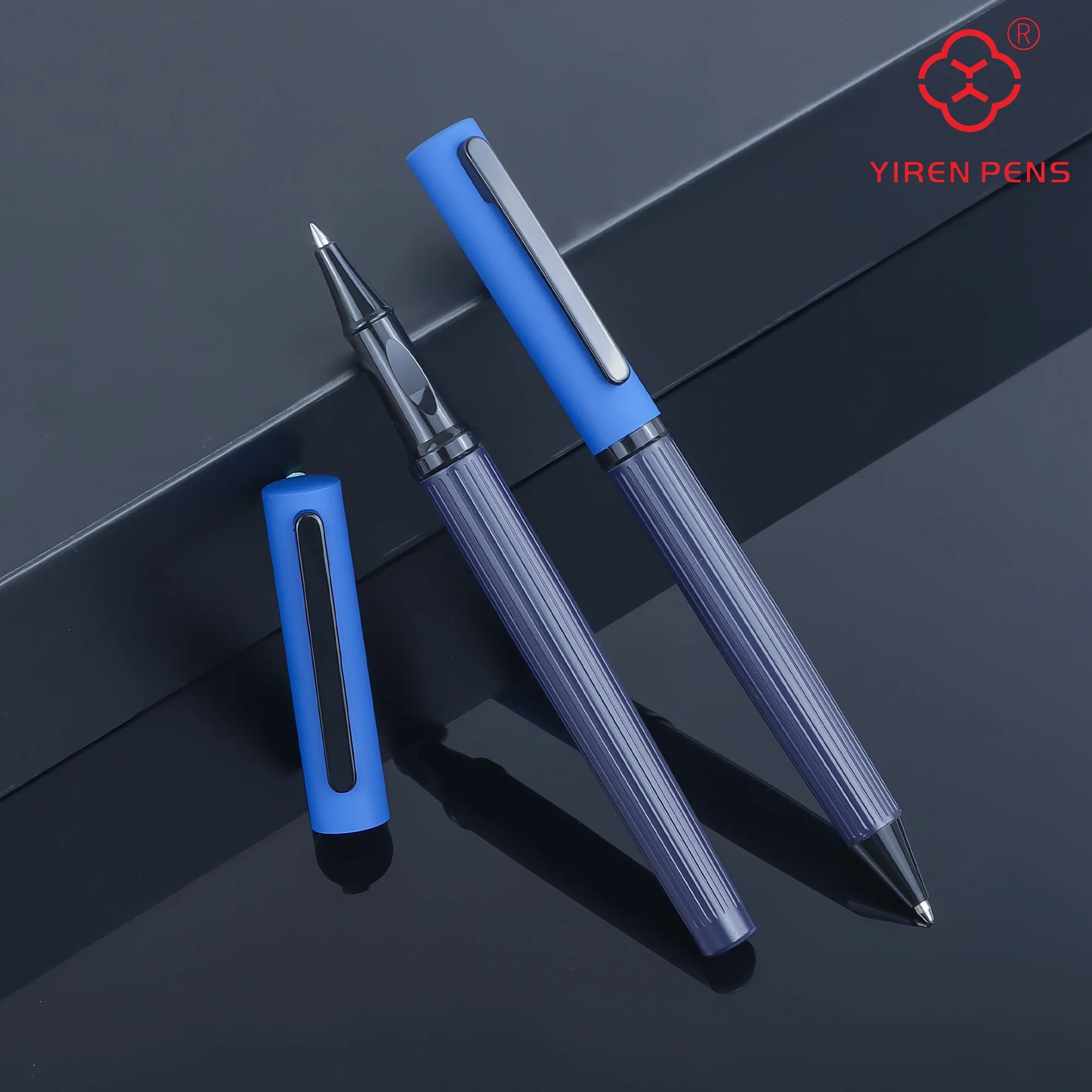 1 Pair of Ballpoint & Signature Pen Set,Blue Metal Pen Body, Black Ink, with Gift Box, Minimalist Design,Office School Use