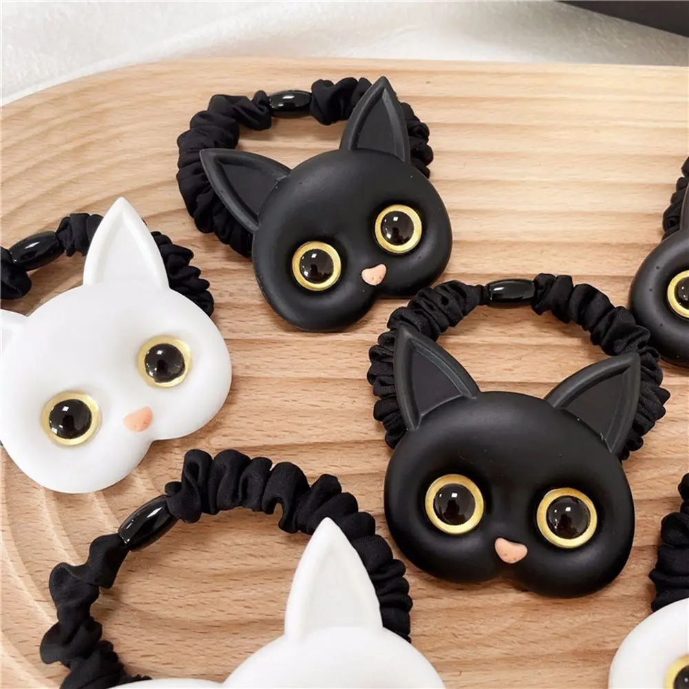 Dulce Simple coreano acrílico Animal tela Scrunchies sombreros de gatito lazos para el cabello femeninos cuerda para el cabello de dibujos animados