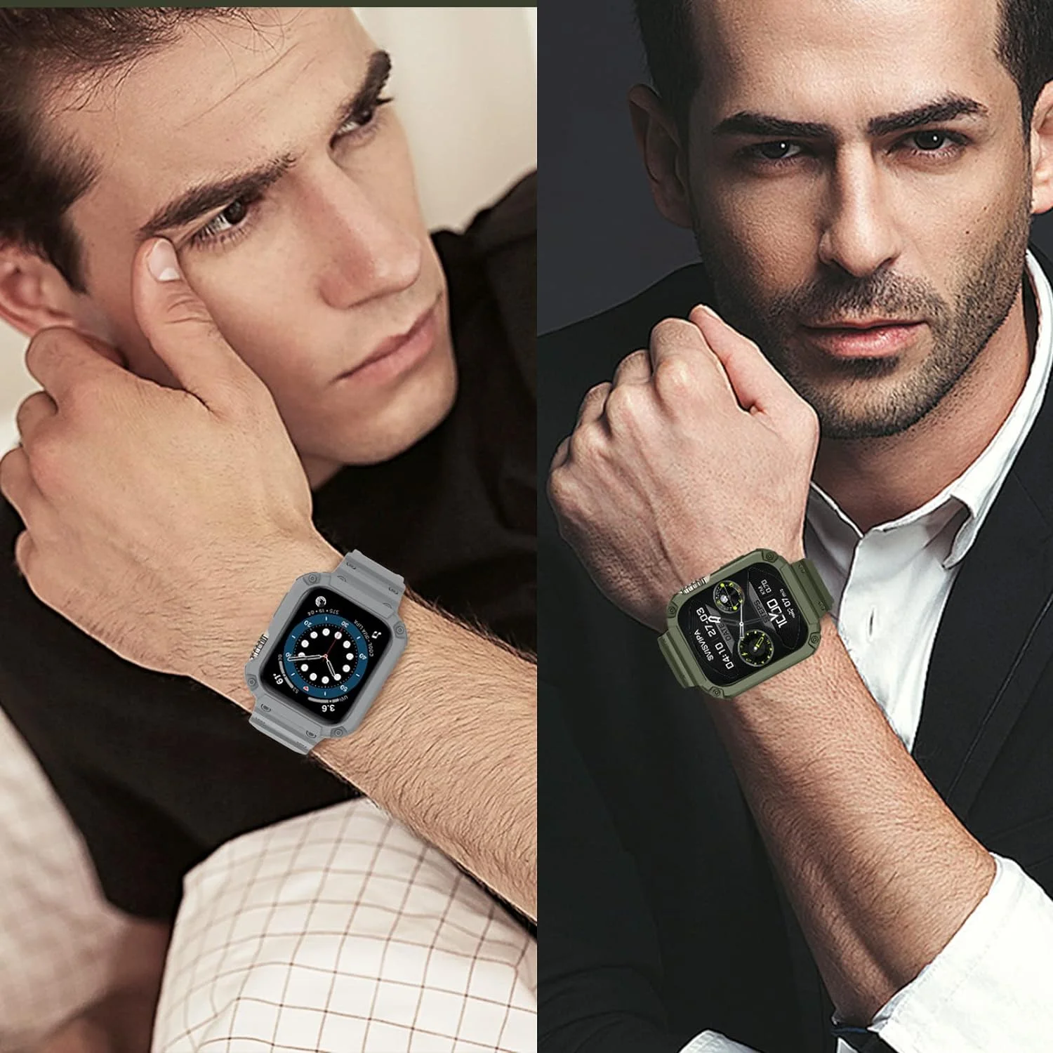 Hülle für kompatibel mit Apple Watch 45 mm 44 mm 42 mm iWatch Serie 987 SE 654321 Gurt, Sportarmband für Herren und Damen mit robustem Stoßfänger – Detail 12