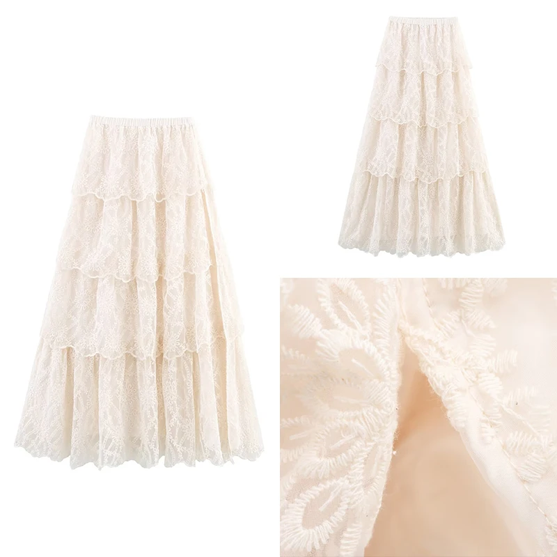 

Ele Sexy Split Layered Cake Skirt Women's Faion mid Waist Polyester Fiber 2025 Summer New Arrival Z Brand