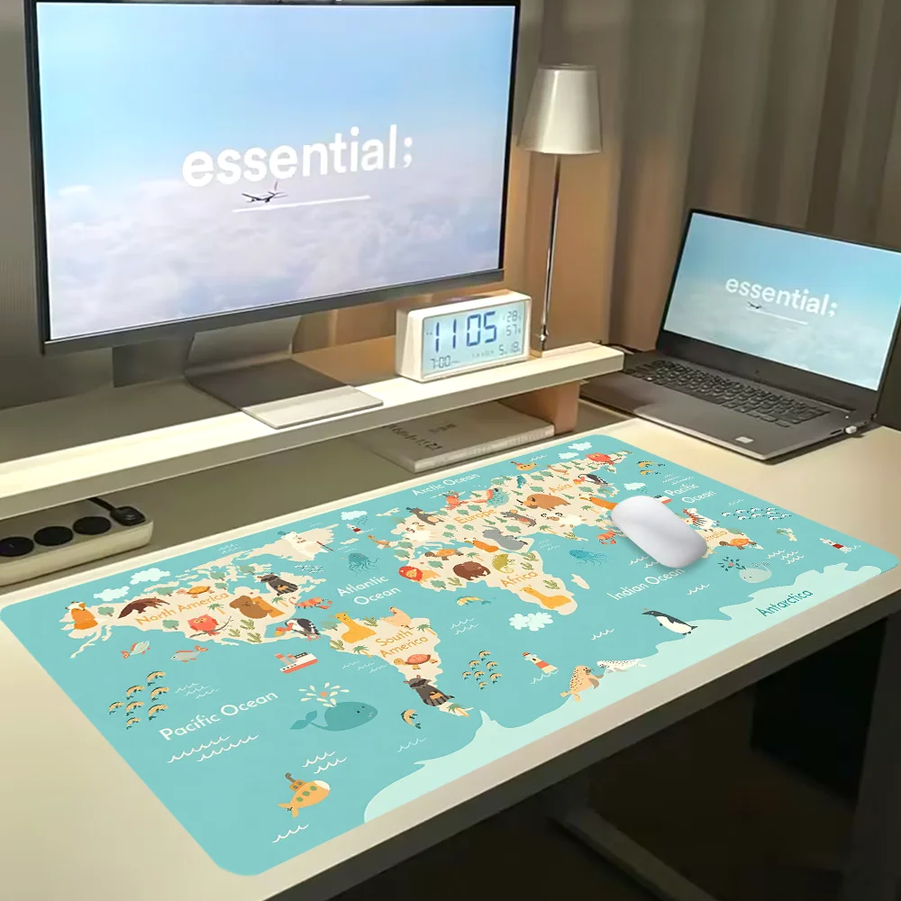 Tapis de souris de jeu carte du monde, Design Anime, accessoires de jeu pour ordinateur portable, bureau, caoutchouc antidérapant, bord cousu