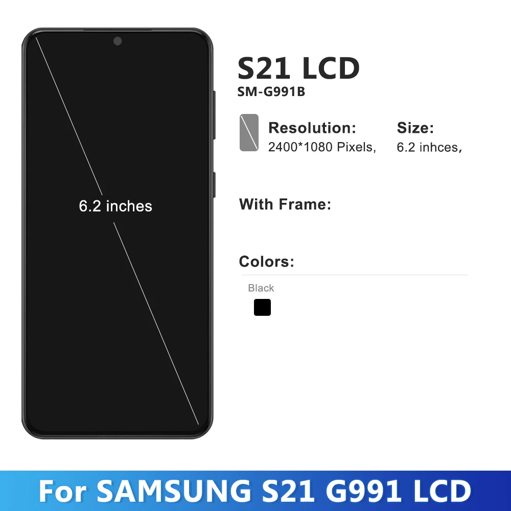 AMOLED With Frame For Samsung S21 SM-G991N G991B/DS LCD Display Touch Screen Digitizer Assembly For Samsung S21 LCD