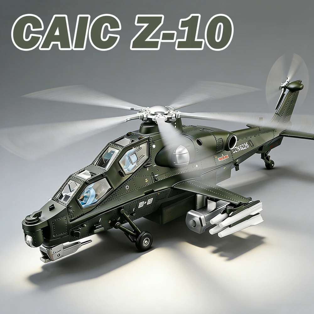 1:52 caic Z-10 helicóptero de ataque modelos de liga diecast carros brinquedos som luz puxar para trás avião em miniatura decorativo colecionáveis