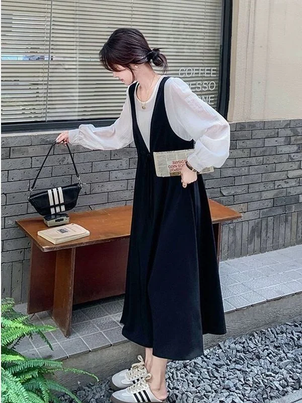 

plus Size 300 Pou Women's Dr Set with oulder Straps Ele Maturi Sle Long Sve A-Line Skirt Autumn Faion