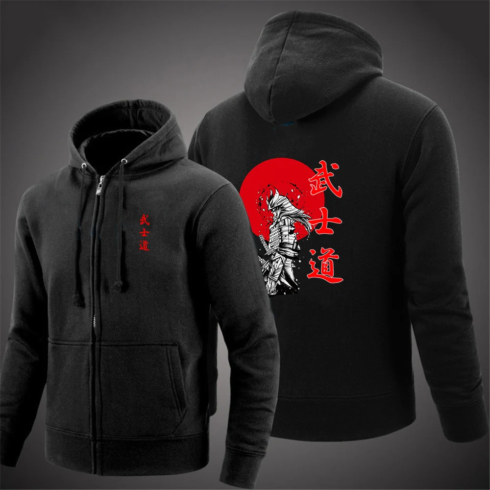 

2025 Spring Autumn Men's Japan Samurai Spirit Logo Print Popular High Quality Solid Color Zipper Jacket Coat Comfortable Hoodies