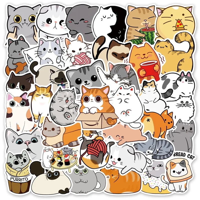 Pegatina de gato gris Kawaii para niños, papelería Coreana de PVC, suministros escolares, decoración de álbumes de recortes, 10/30/50 piezas