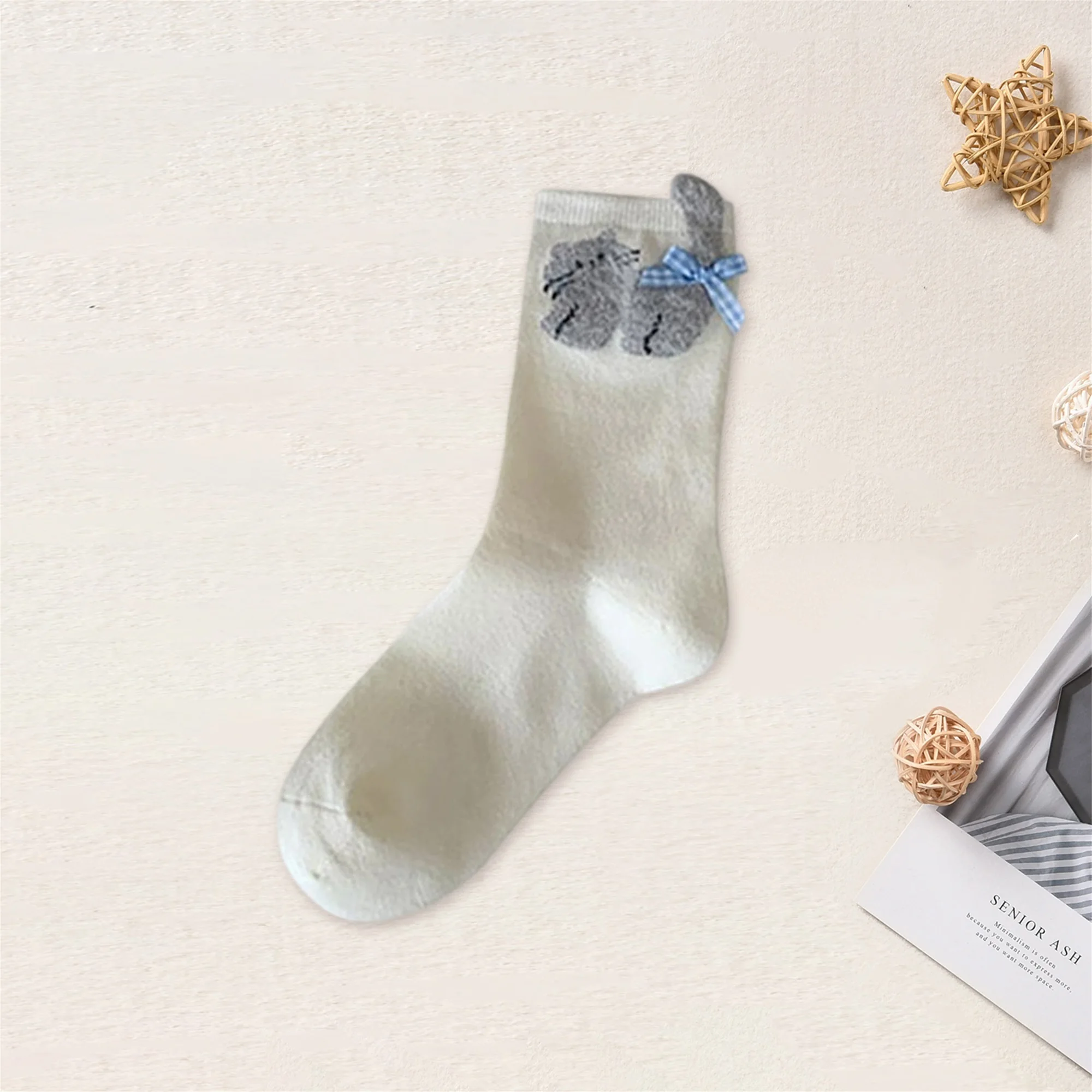 Cute Bow Cat Socks for Women Cartoon Crew Calf Fall Socks Casual Socks for Cat Lover