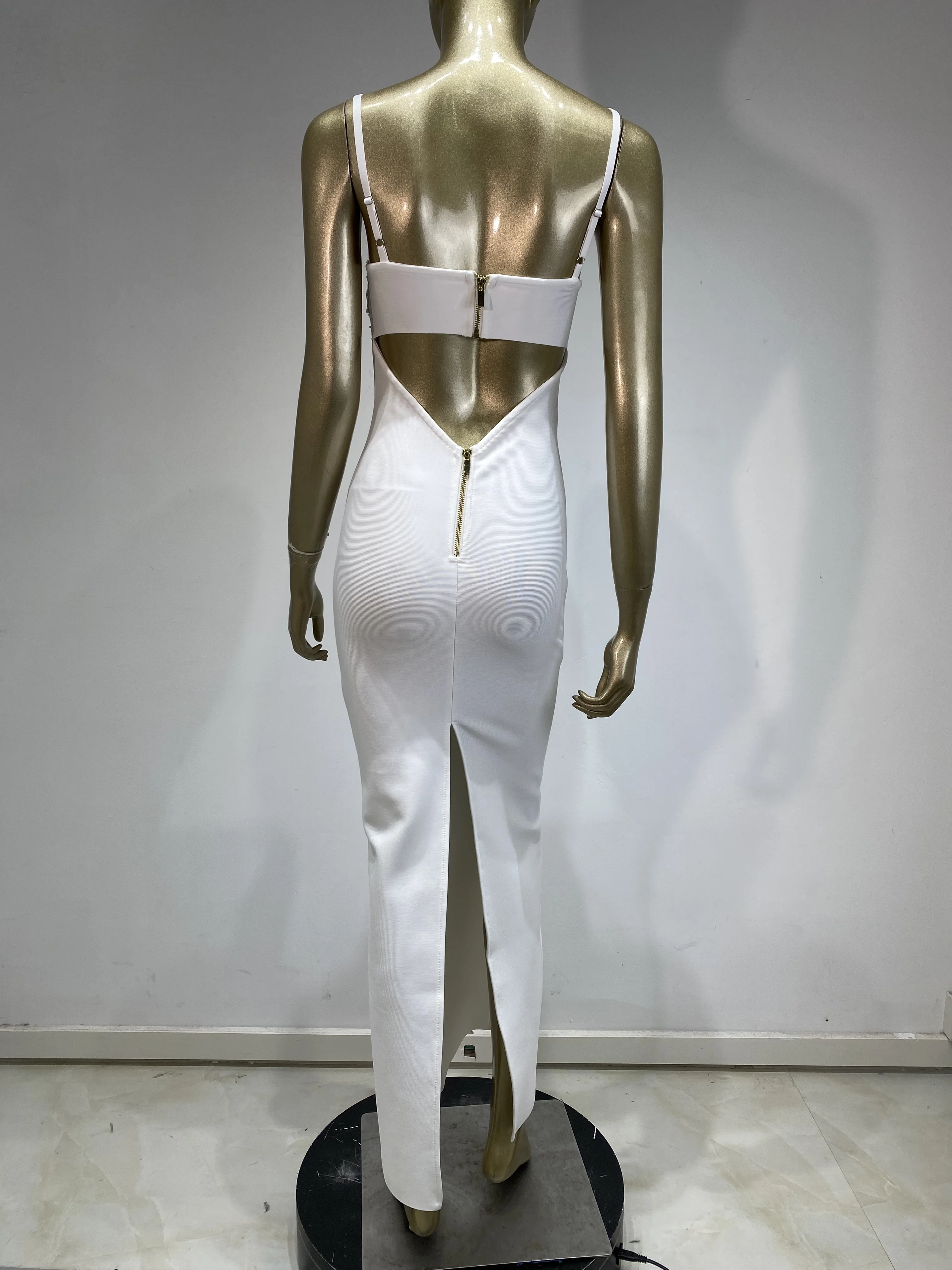 Women Long One-Piece Dress Gown Summer Spaghetti Strap Sequines Bustier Cut Out Maxi Long Celebrity Evening Party Bandage Dress