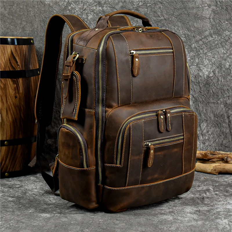 

2023 men's leather backpack retro luxury fashion style bagpack travel bag backpack shoold bag for man leather daypack men