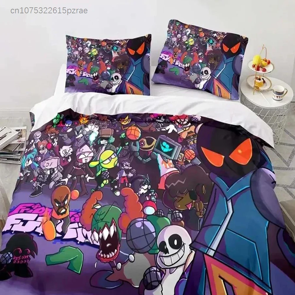 Cartoon Game Friday Night Funkin Comfortable Duvet Quilt Cover Pillowcase Bedding Set Children Bedroom Decoration Home Textile 3