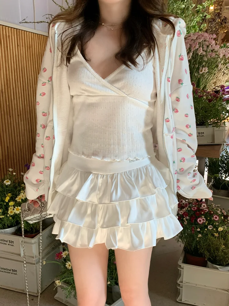 

White Satin Puffy Skirt Ballet Sle Cake Skirt with Underwear Stand Fit ort Length Polyester Fiber mid Waist Design