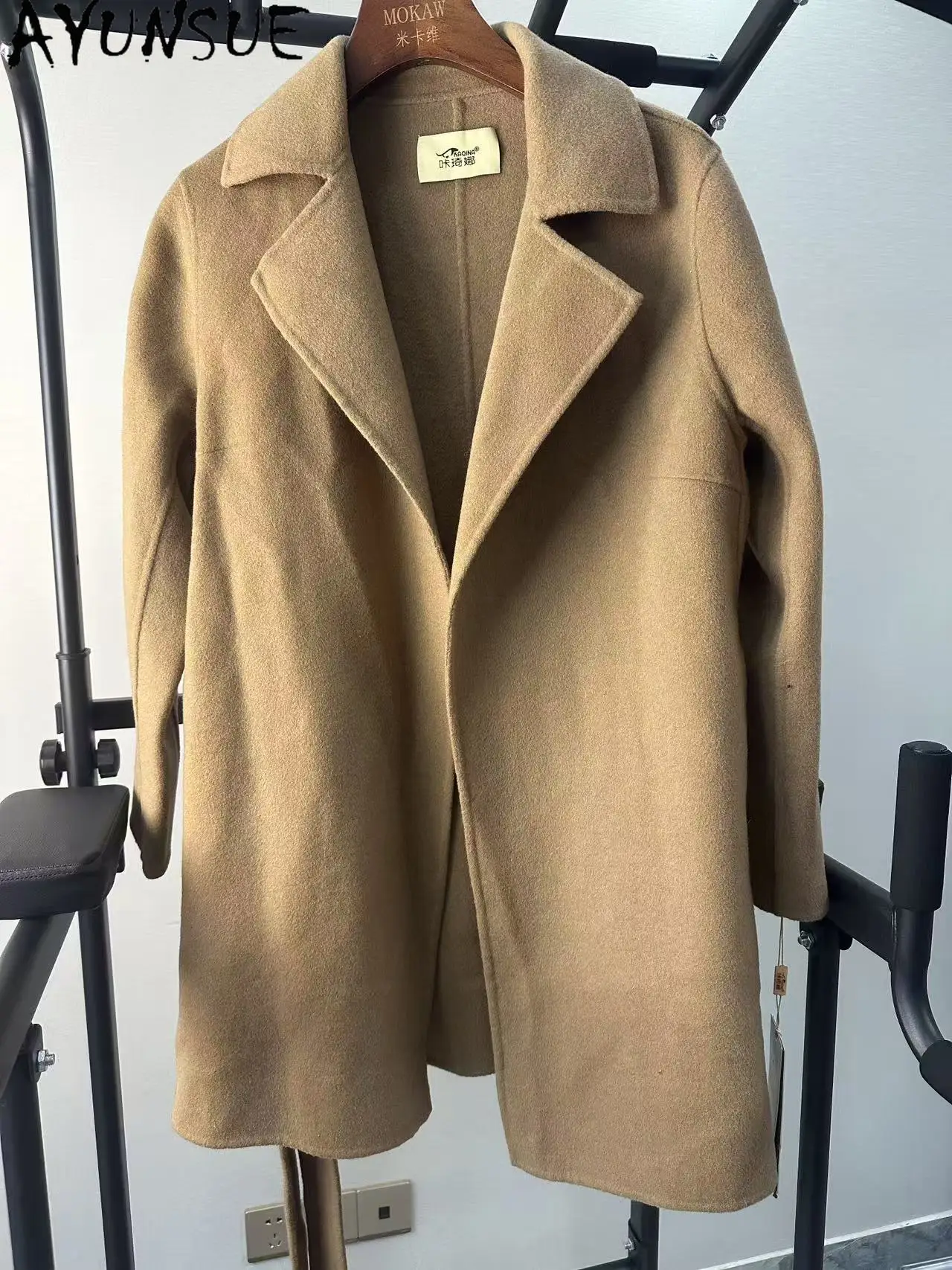 سترة من الصوف الحقيقي من AYUNSUE ملابس شتوية للنساء معطف خندق متوسط الطول تعزيز فريد من نوعه عيوب صغيرة لا استرداد ولا تبادل