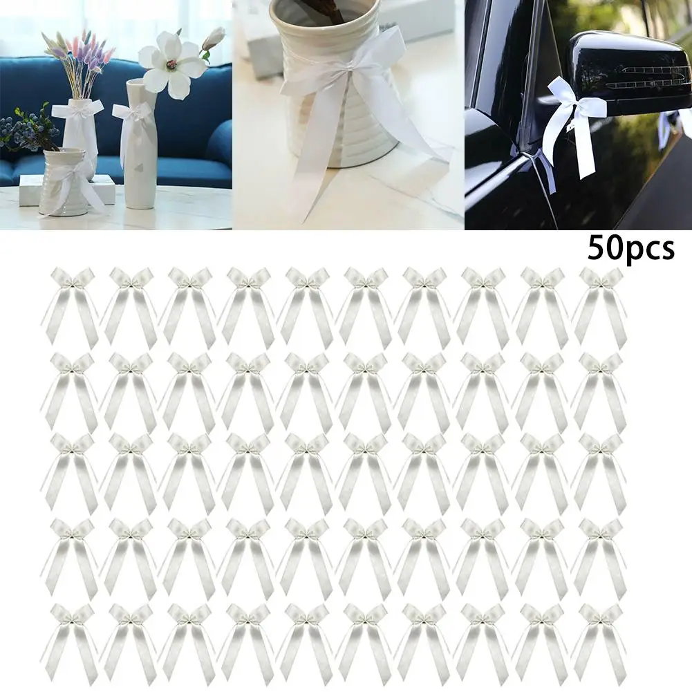 50PCS Antenna Decorative Loops White Bows Wedding Decor Car Wrap Ribbon Bow Wedding Party Vase Decoration Car Ribbon