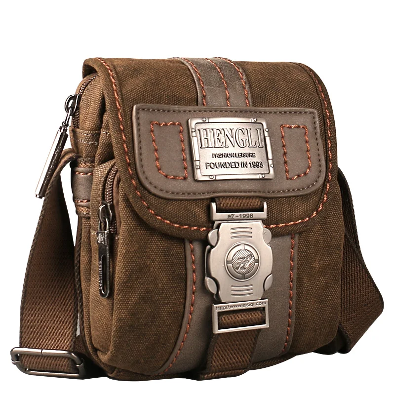 Ruil High Quality Vintage Canvas Small Bag Men\'s Fashion Multifunctional Pocket Casual Travel Phone Bag Messenger Bag Retro Bag