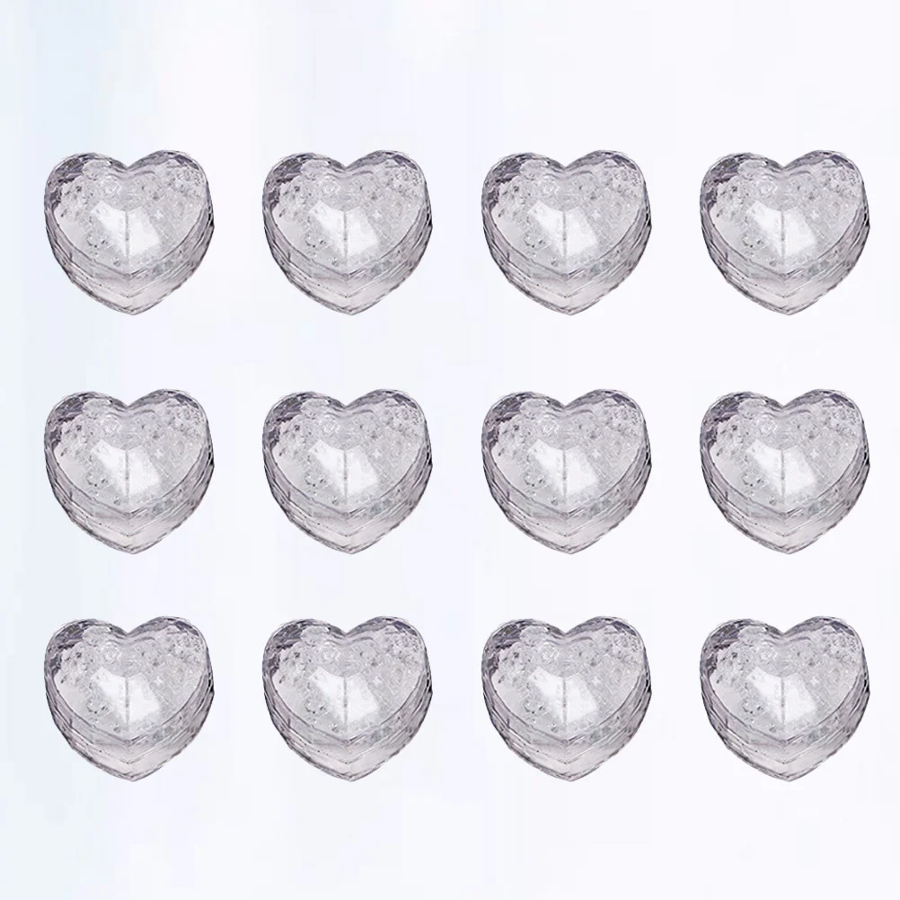 

12 Pcs Ice Cubes Fake Led Heart Shape Decorations Lights Glow Party Pink Glowing