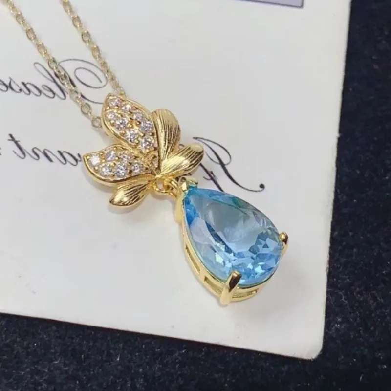 

Очаровательный кулон из серебра 925 пробы с драгоценными камнями, кулон из натурального топаза, 8 мм * 12 мм, 2 карата, ожерелье из натурального бразильского топаза