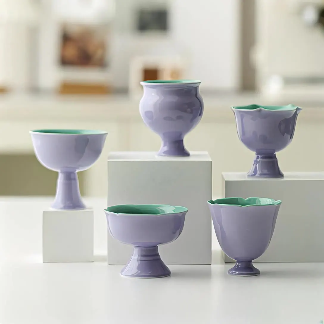 

High-foot Anti-scald Ceramics Tea Cup Afternoon Teacup Kung Fu Tea Set Household Cramic purple turquoise tea cup host cup