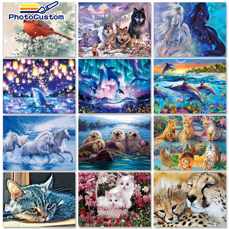 

PhotoCustom Modern Painting by numbers Handpainted Canvas painting Animals DIY Coloring by numbers Artwork Home decor