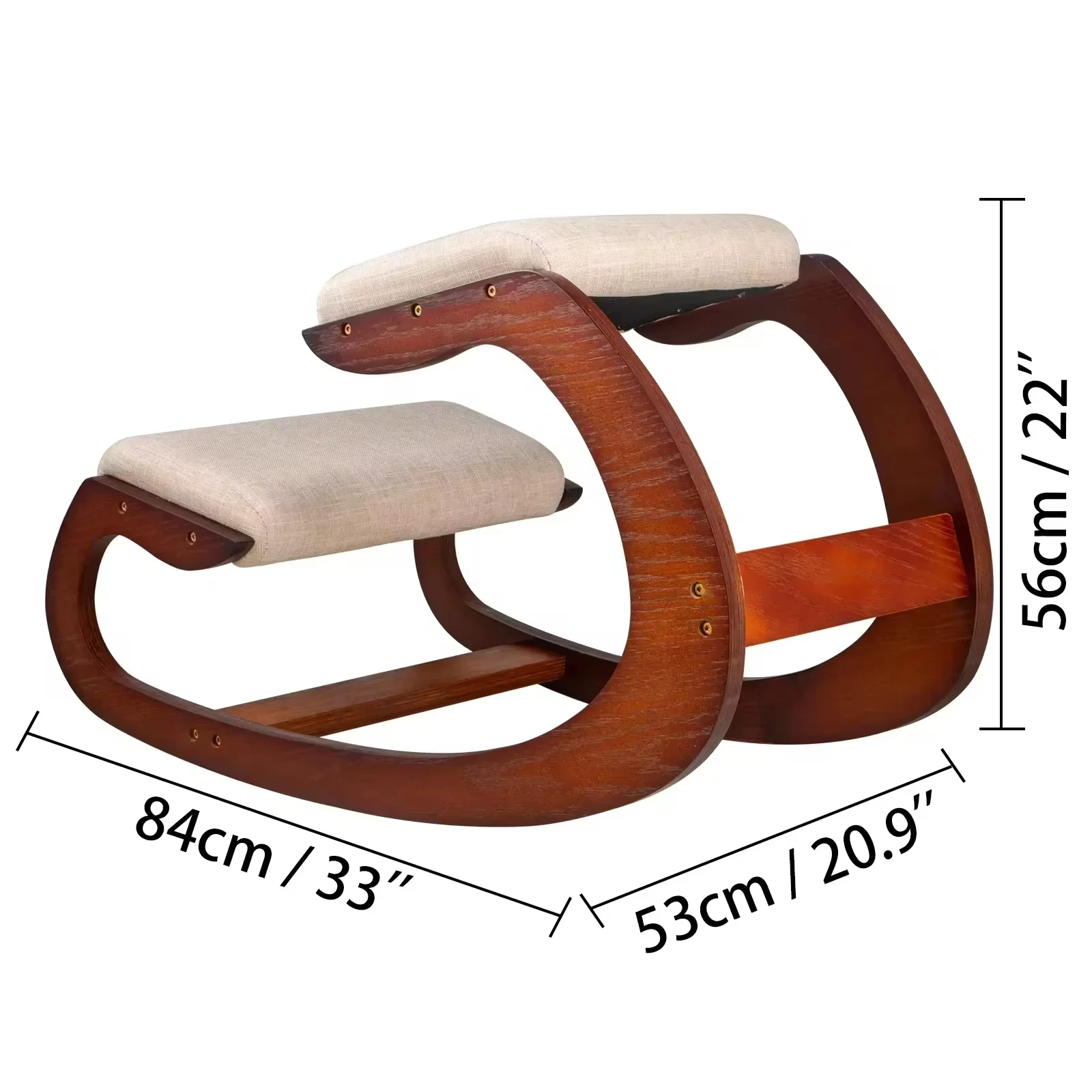 VEVOR Ergonomischer Kniestuhl, Hocker, dickes Kissen, Heimbürostuhl, Verbesserung der Körperhaltung, Schaukelstuhl aus Holz, Knie-Computerstuhl