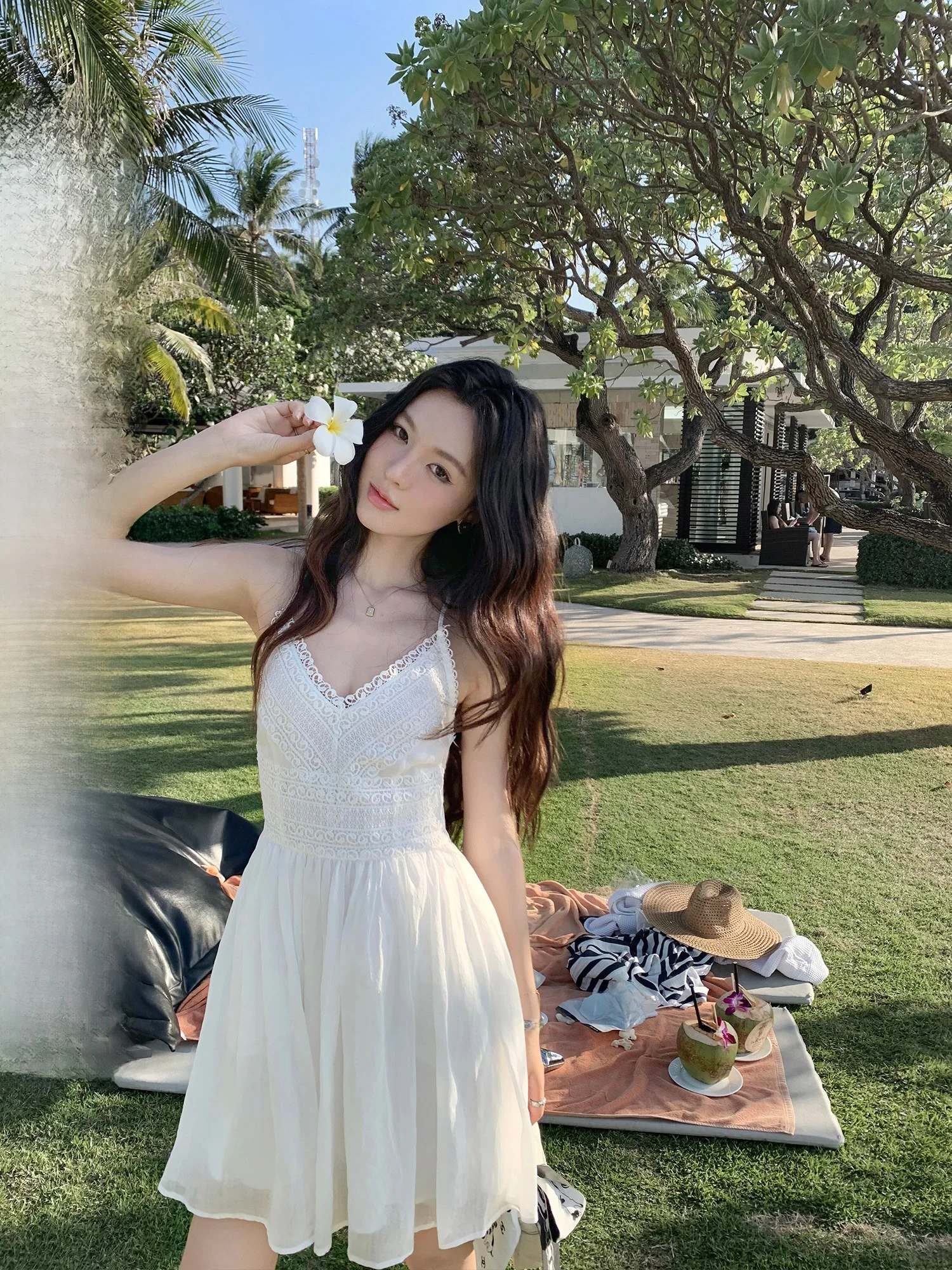 

Ele V-Ne Bal Svel Women's Dr Pusumede Linen Lace Trim Hanging Ne Gown Casual Sle Spring Collection