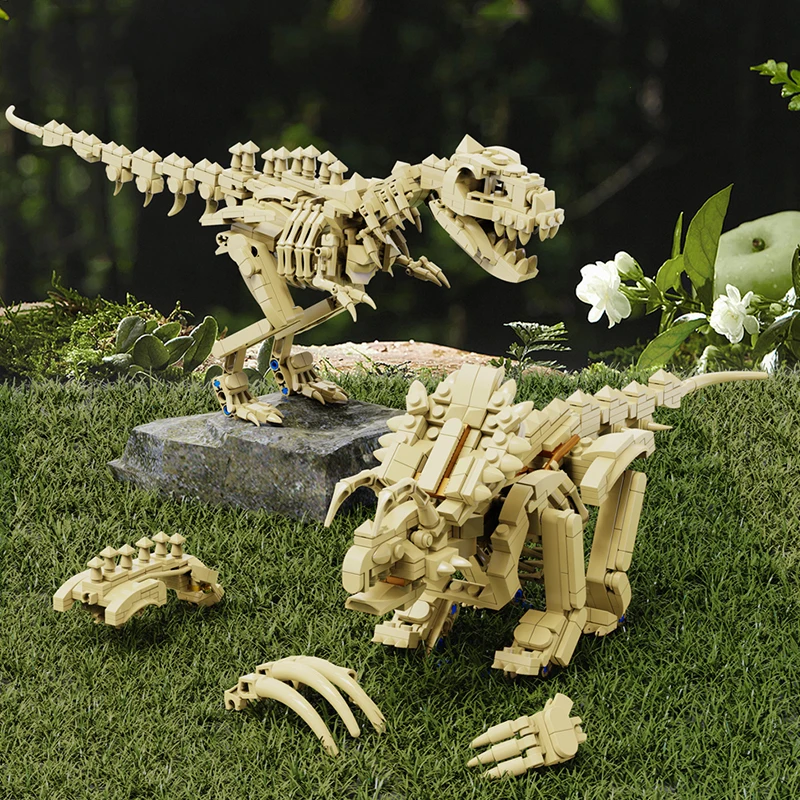 Educational Dinosaur Fossil Skeleton Building Blocks - Realistic Tyrannosaurus rex, Triceratops, Pterosaur and Stegosaurus Model