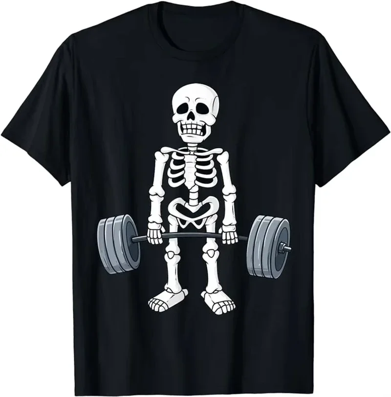 

Skeleton Fitness Summer Print T-shirt Fitness enthusiast loose casual fashion trend 100% cotton round neck short sleeve T-shirt