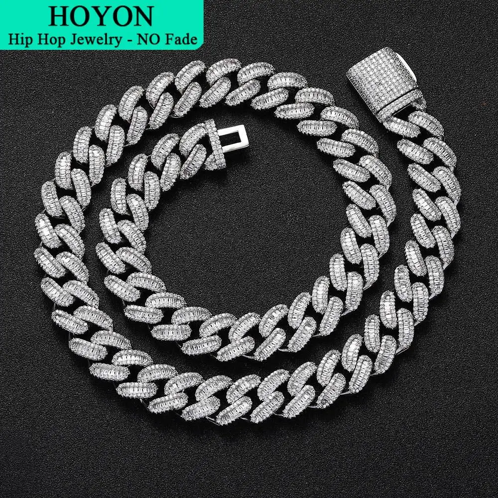 HOYON 15mm Zircon Stone Cuban Chain For Men Silver Plated Chain Neck Collares Fashion Hip Hop Jewelry