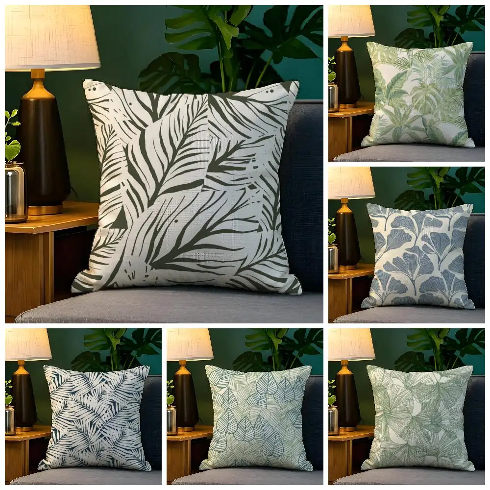 Minimal Artistic Leaf Texture Pillow Case Natural Linen Organic Fabric Double-Sided Printing Sofa Home Decor Gift Pillow Case