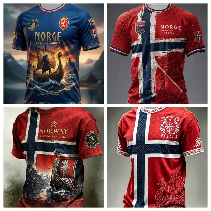 Nordic Viking Retro Style 2026 Norway Fan Jersey Casual Football T-Shirt Breathable Quick-drying Soft  Family Matching Y2K