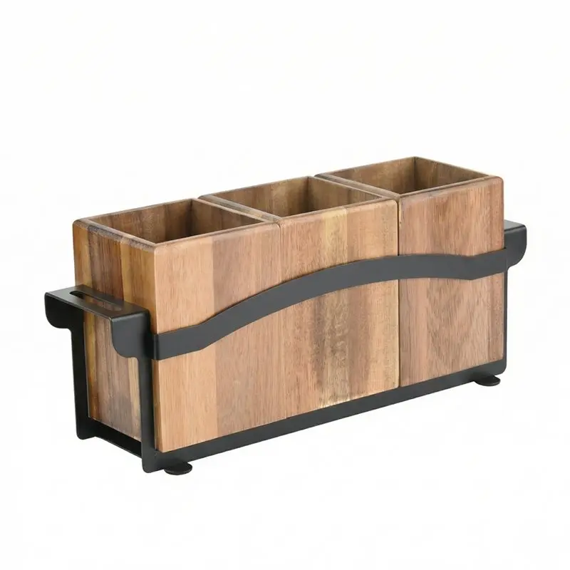 

GYTB-Wooden Kitchen Utensil Organizer 3 Compartment Utensil Holder Desktop Wooden Spoon Organizer