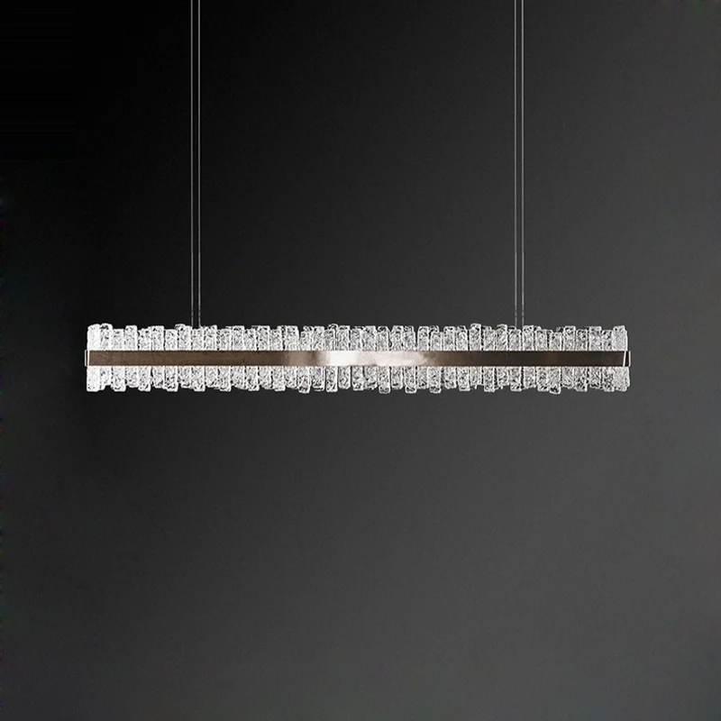 Black Rectangular LED Dimmable Wave Glass Hanging Lamps Pendant Light Chandelier Indoor Lighting Luminaire For Dinning Room