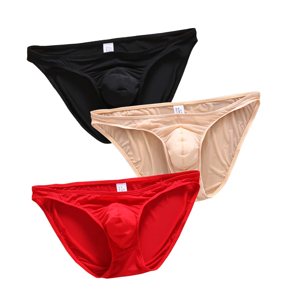 3 Pack Men Underwear Boxers briefs sexy Ice Silk With pouch Mens convex Low Waist Breathable Briefs Man Underpants thin Bulge