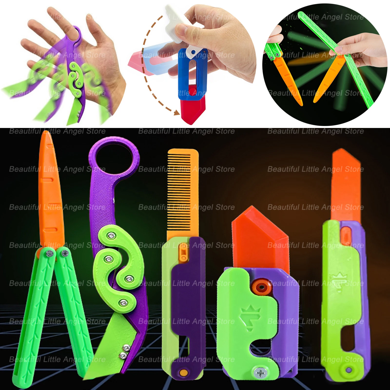 New Knife Fidget Toy 3D Printing Technology Stocking Stuffers Gift With Butterfly Claw Blade Carrot Fidget Toy Stress relief Toy