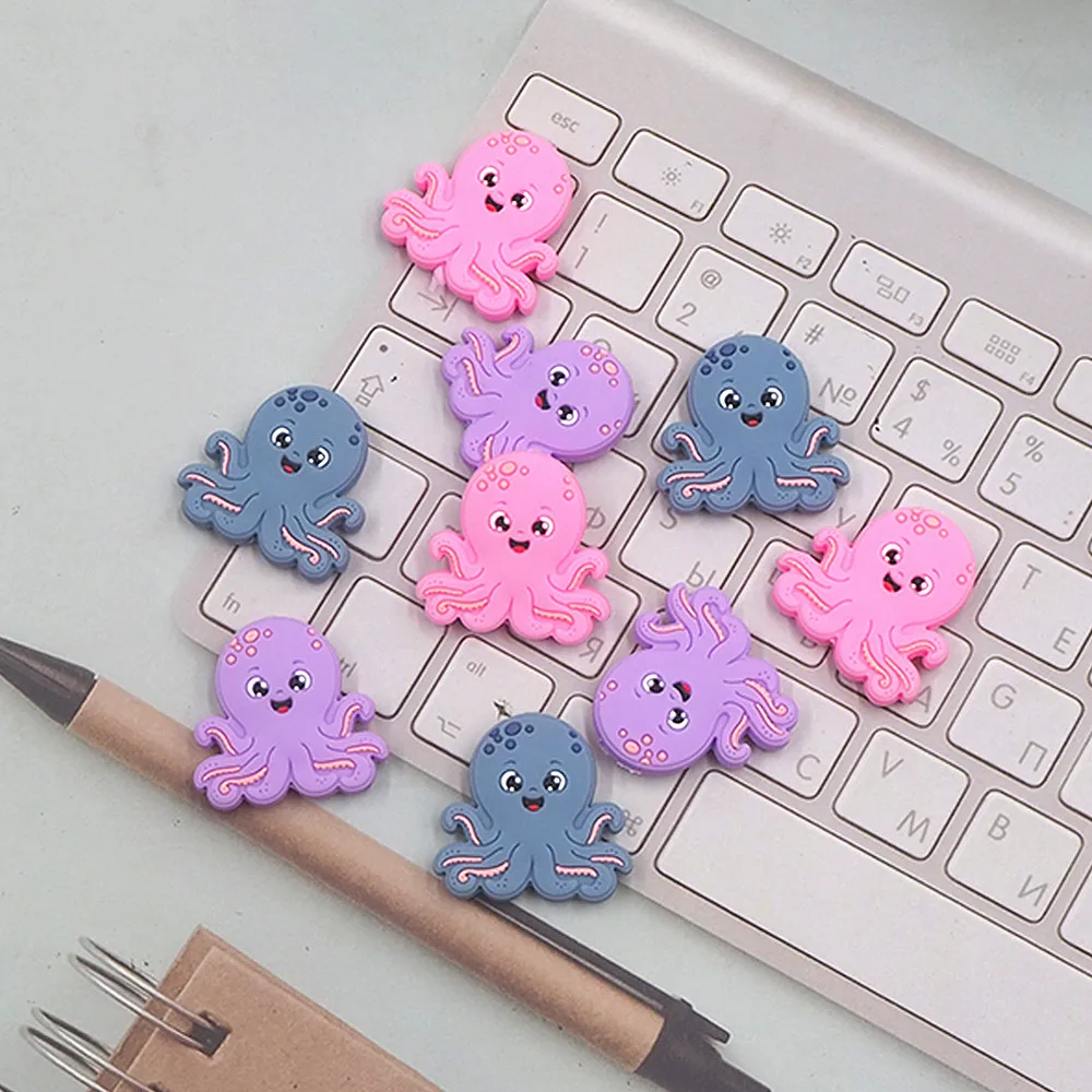 Chenkai 10PCS Octopus Focal Beads For Pen Beadable Pen Silicone Charms Character Beads For Pen Making DIY Baby Pacifier Chains