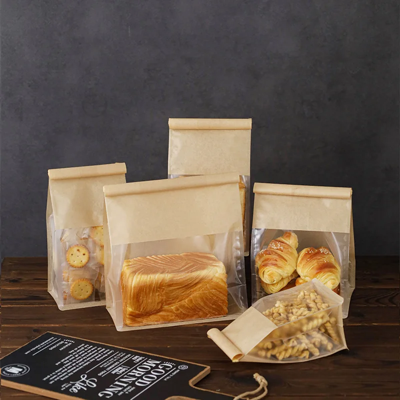 4 Size 10-50pcs Toast Bag Packaging Bag Self Sealing Bread Bag Wire Rolled Edge Baking Transparent Biscuit Cake Bag Sealed Tea